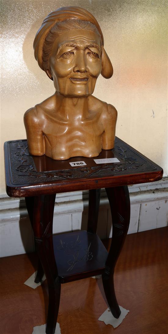 Chinese carved table and bust